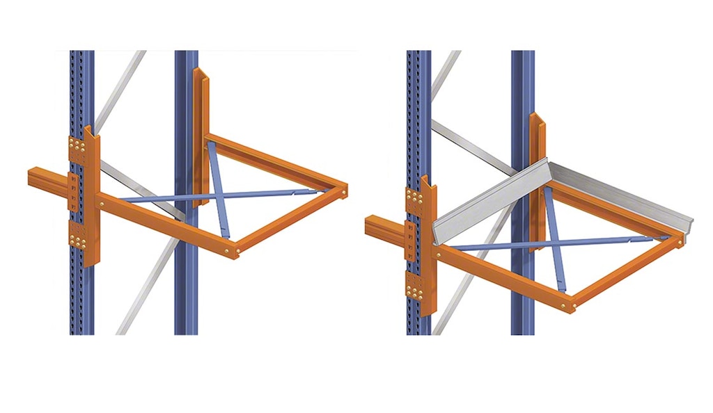 Existen dos tipos de ménsulas para racks: con o sin centradores de pallets