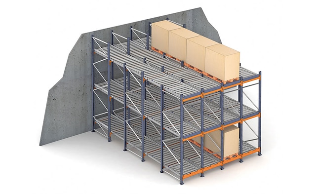 Los racks push-back con rodillos se han instalado en el túnel de congelado y tienen capacidad para almacenar 6 palets en fondo por nivel