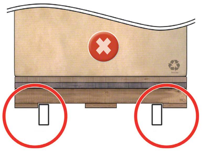El larguero queda muy pegado a la tabla inferior y el autoelevador, al coger el pallet, puede empujarla y deformar el larguero.