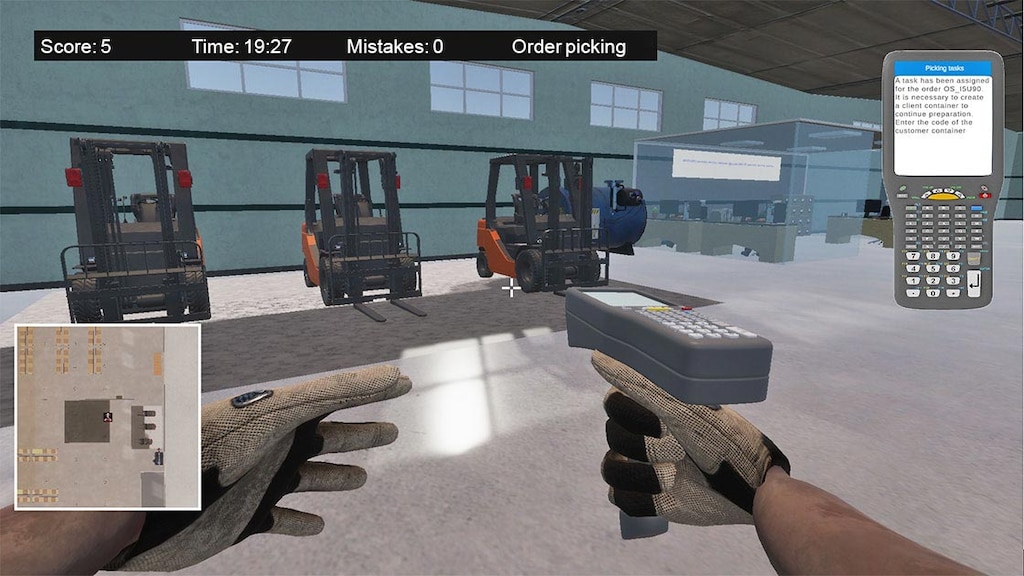 Los operarios en el videojuego reciben instrucciones a través de terminales de radiofrecuencia